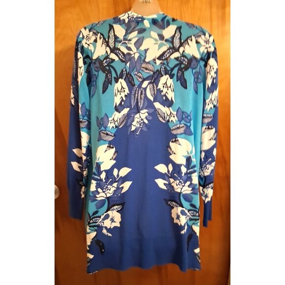 Chico's Summer Blue Floral Topper Cardigan top Size 1 (M) Open Front - Picture 3 of 4